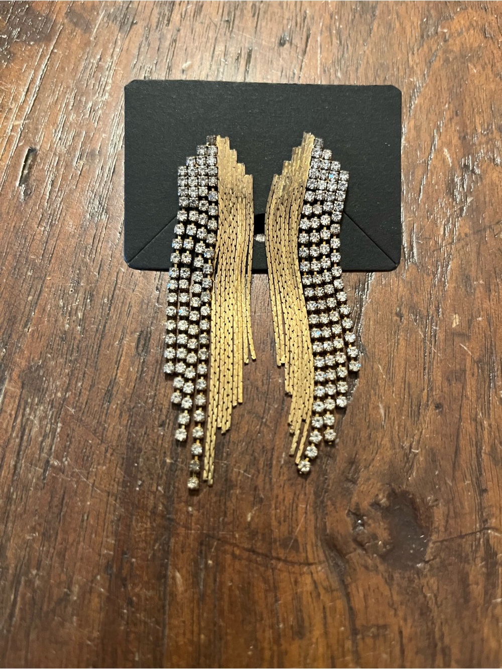 Vintage Gold Tone & Rhinestone Tiered Fringe Cascade Dangle Earrings